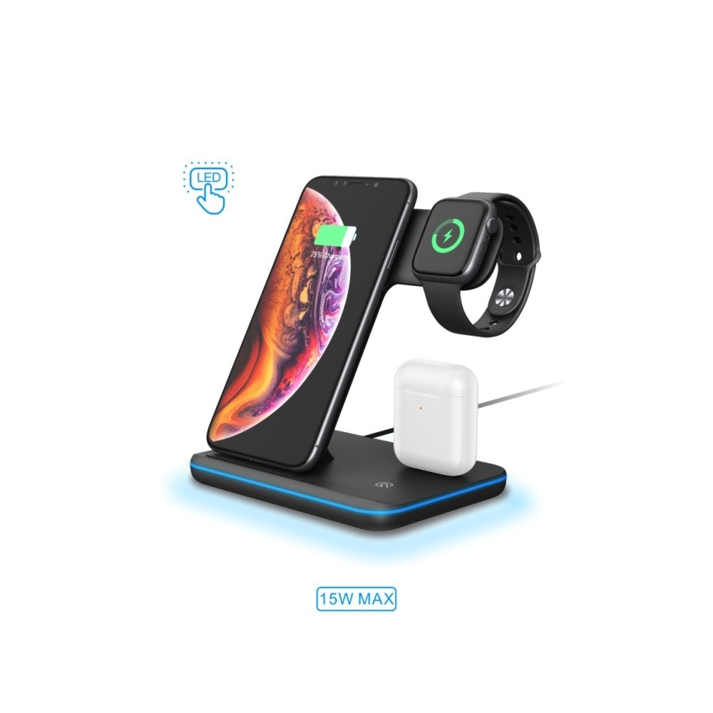 3in1 Apple Watch / Smartphone / AirPods 15W Qi Fast Charging Ladegerät Ständer Dockingstation - Weiss