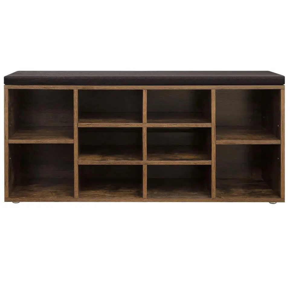 Schoenenbank - met kussen - 10 vakken - 104x48x30 cm - vintage bruin