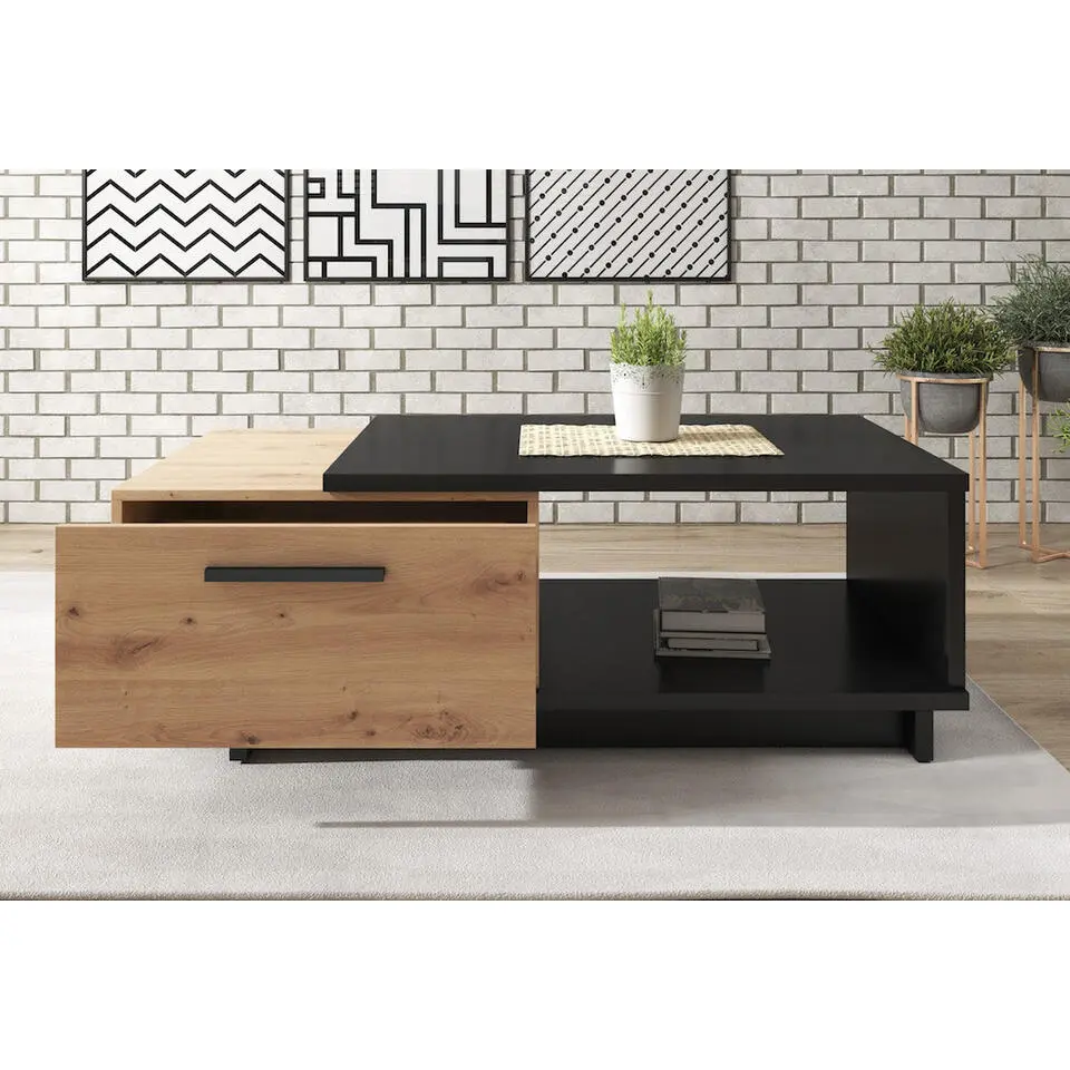 Meubella - Salontafel Incala - Eiken - Zwart - 120 cm