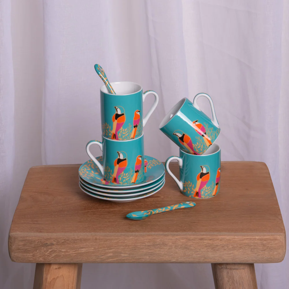 Coffret de 4 tasses à café Paraiso 10 cl, sous tasses et cuillères Tab