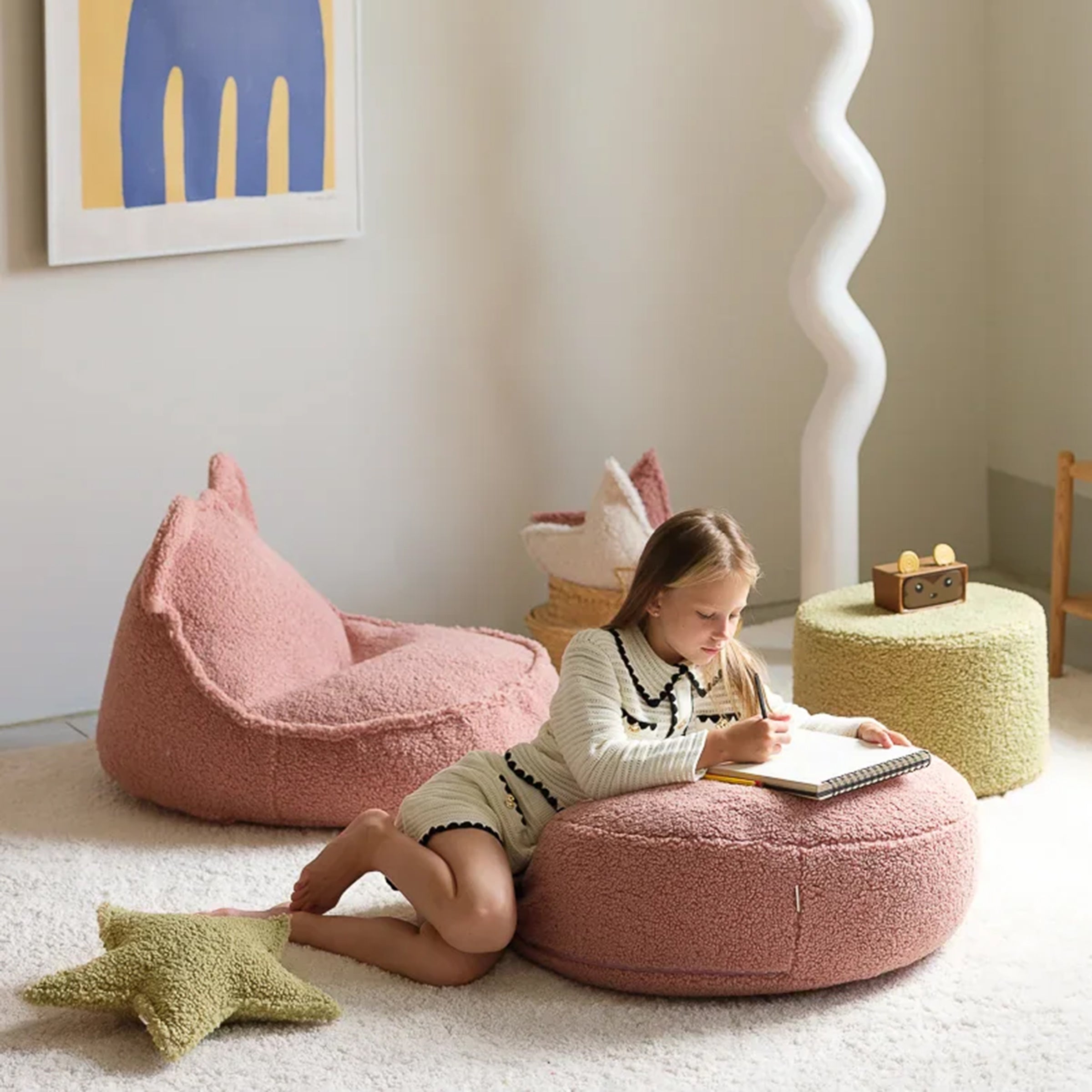 Wigiwama Sitzsack Teddy und Ottoman Set Guava