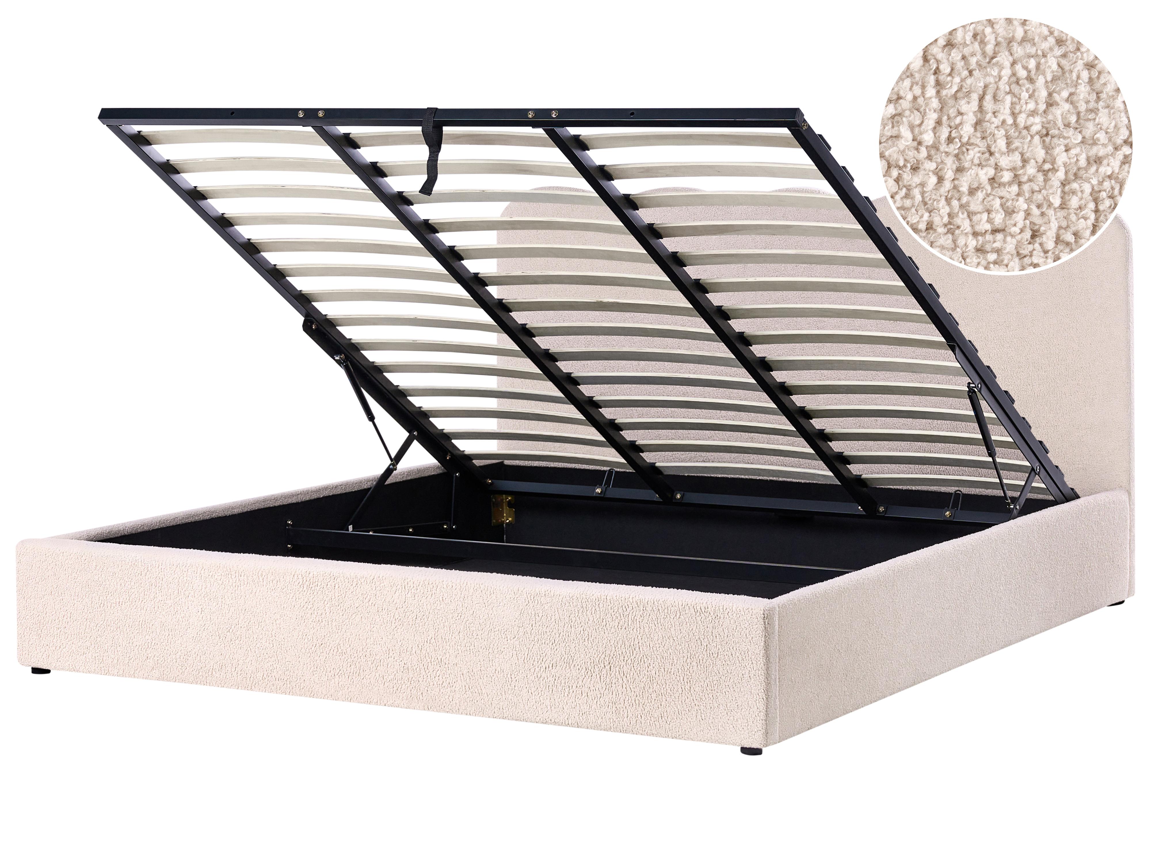 Bed met opbergruimte Bouclé NANTERRE 180 x 200 cm Beige