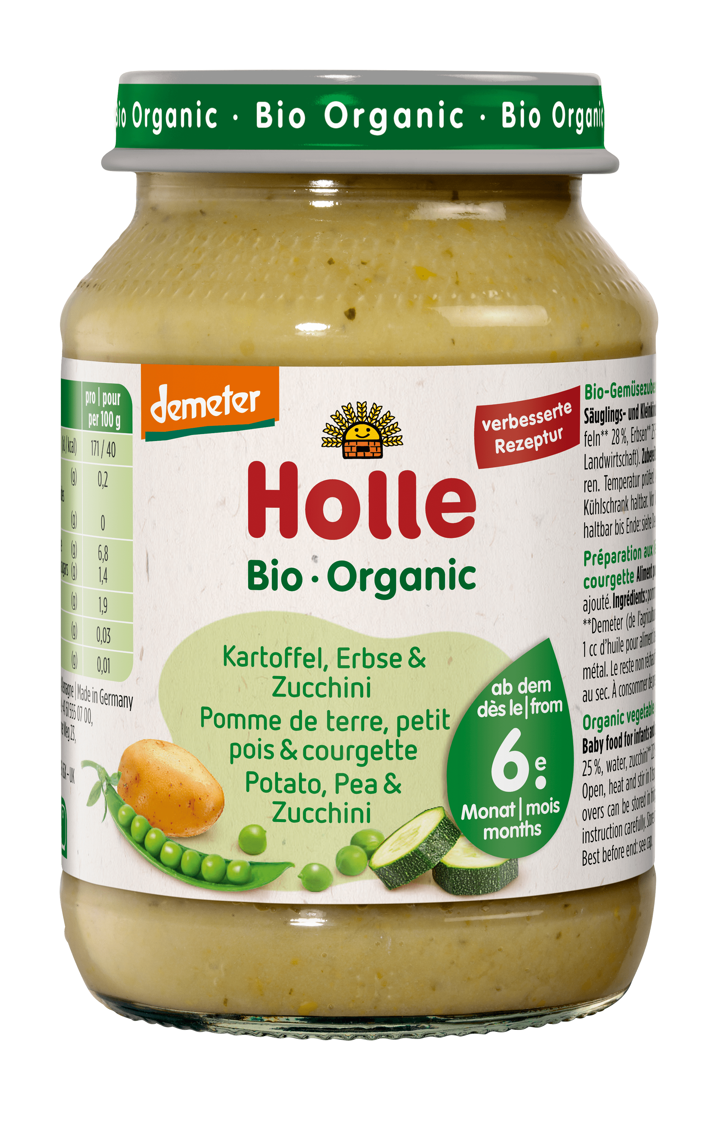 HOLLE Kartoffeln Erbsen und Zucchini Glas 190 g
