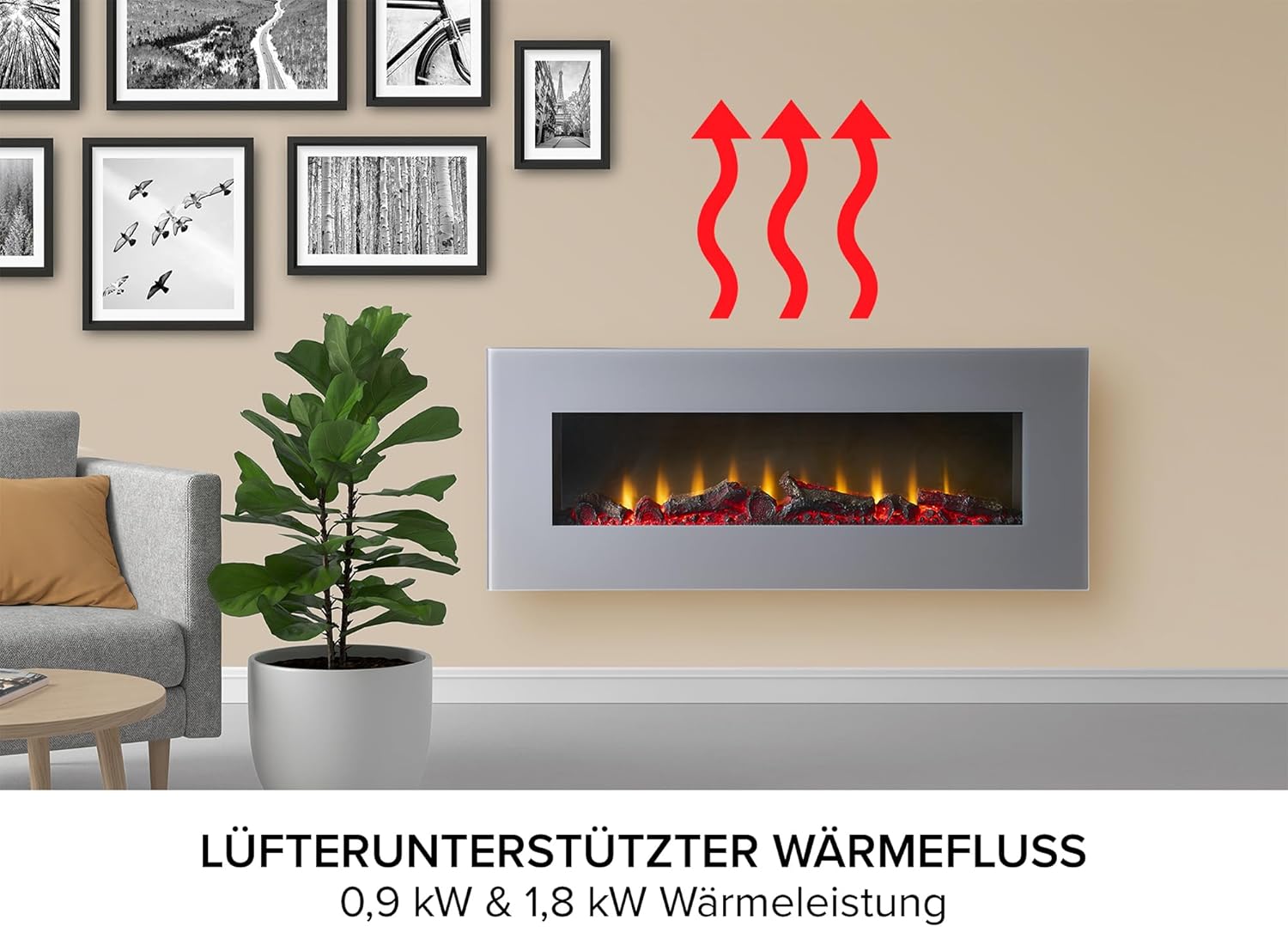 Sureflame WM-9505 Elektrischer Wandkamin mit Fernbedienung in Grau, 107 cm