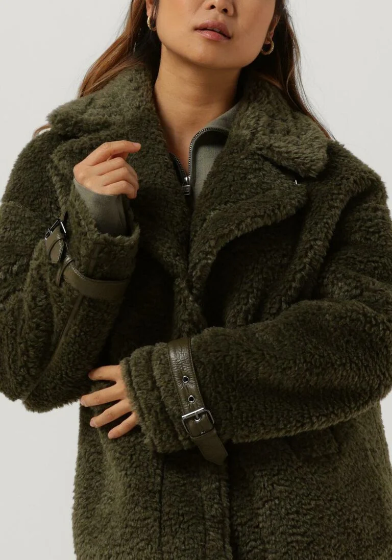 BEAUMONT donkergroene beaumont teddy jas reversible biker jacket