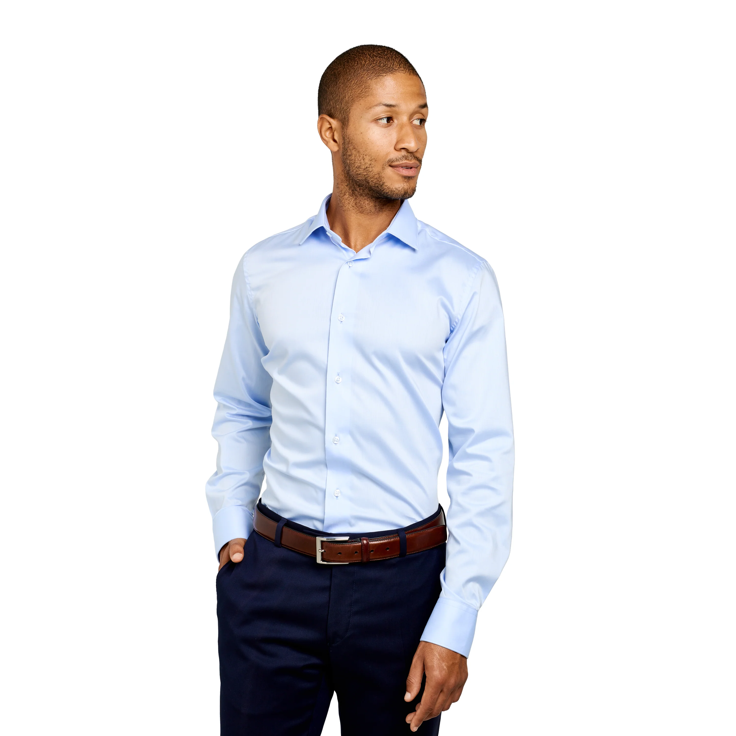 Chemise cintrée 100% coton infroissable bleu ciel