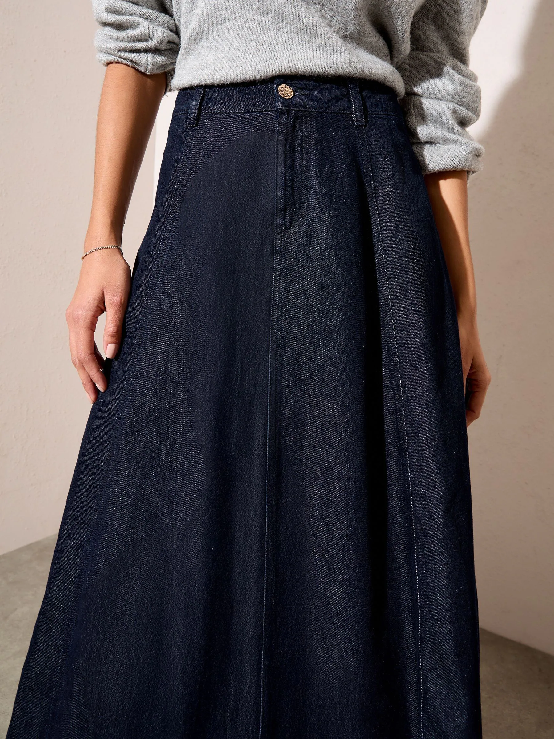 Friends Like These Denim Seamed Midi Skirt