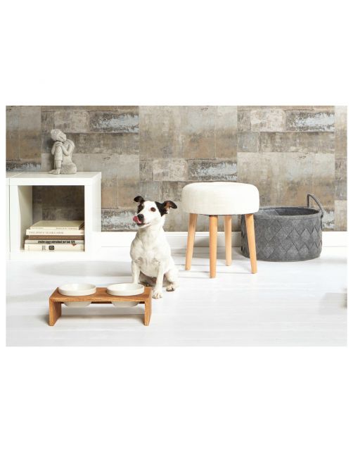 Wolters Foodstation Gohan Double Teak&Wit - Hondenvoerbak