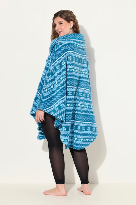 Homewear-Poncho, Norweger, Plüsch, Kragen, recycelt