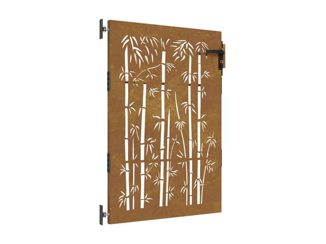 Portail de jardin 85x150 cm acier corten design de bambou