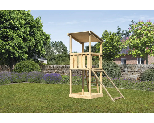 Speeltoren/speelhuis Karibu Anna, 107 x 107 cm, van hout, bestaande uit een nethelling