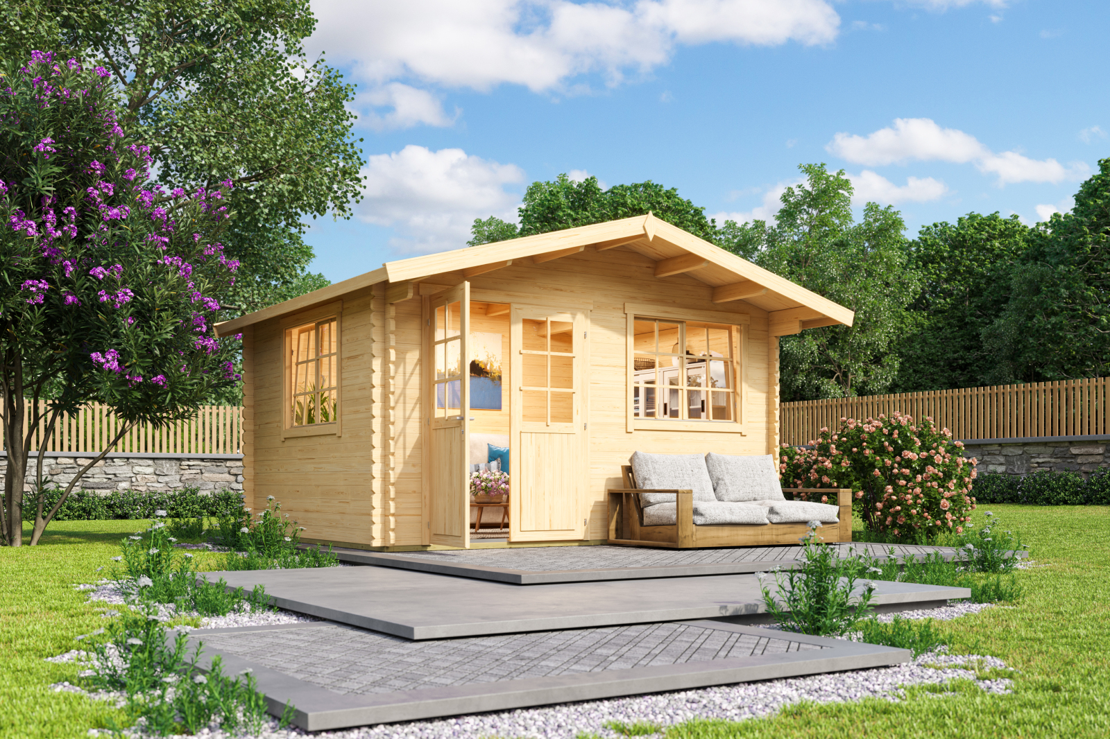 Gartenhaus NORDERNEY 2 - naturbelassen - Fichte massiv - 390x300 cm