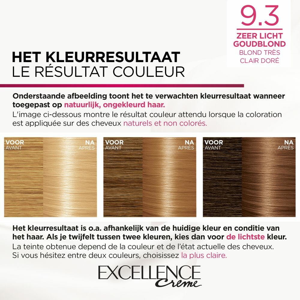 L'Oréal Excellence Crème Permanente Crèmekleuring 9.3 Zeer Licht Goudblond