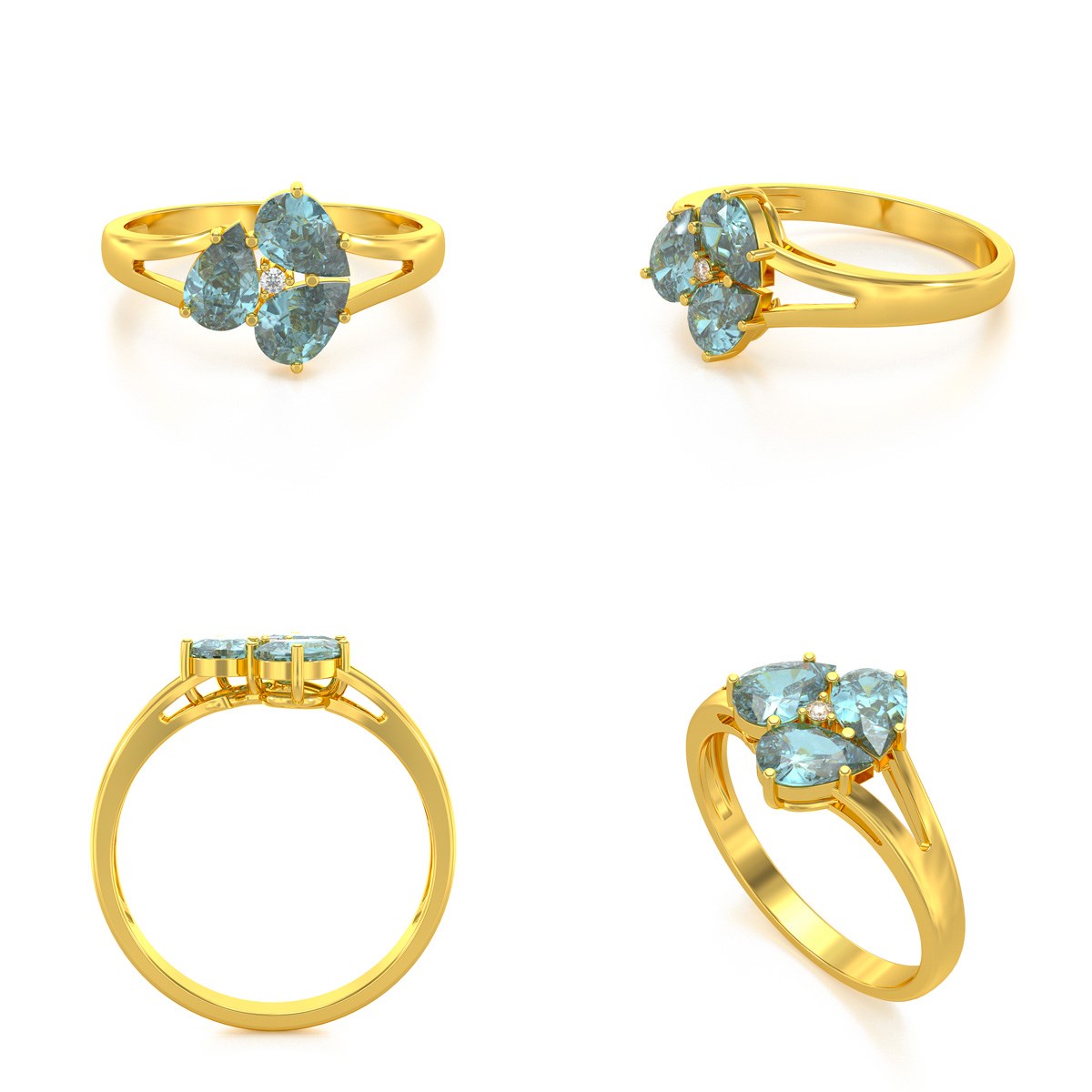 Bague ADEN Or 585 Jaune Aigue-Marine et diamants 2.5grs