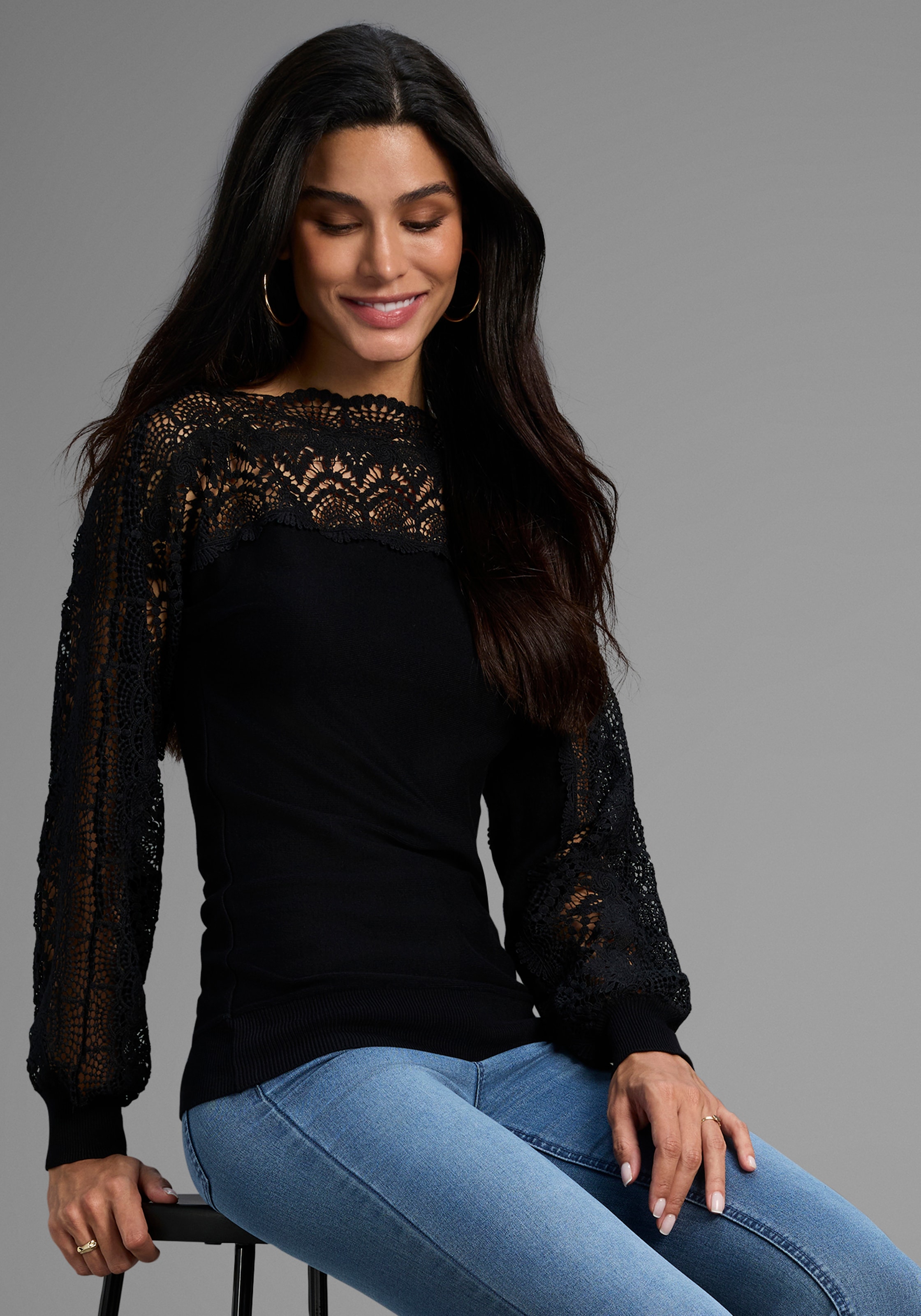 Bruno Banani Strickpullover , mit Spitze auf Ärmel und Schulter - NEUE KOLLEKTION