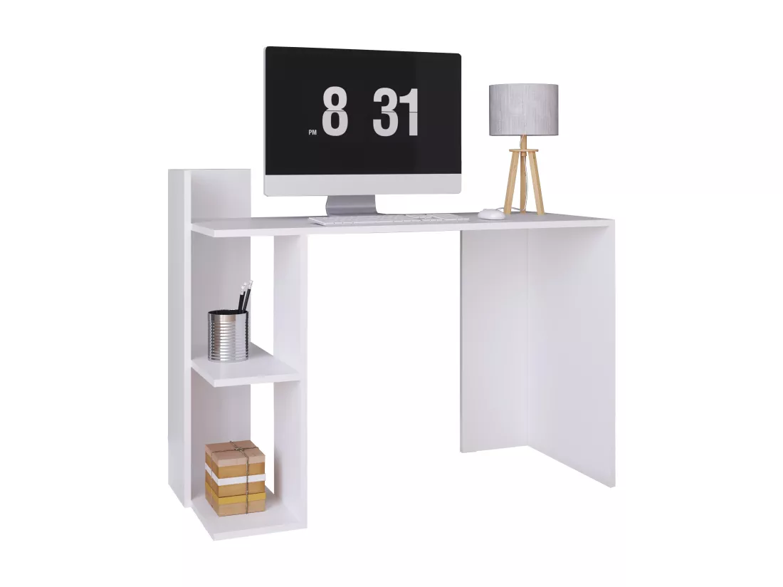 VCM Bureau en bois Table d'ordinateur Table de travail Table de rangement Sinkas (Blanc)