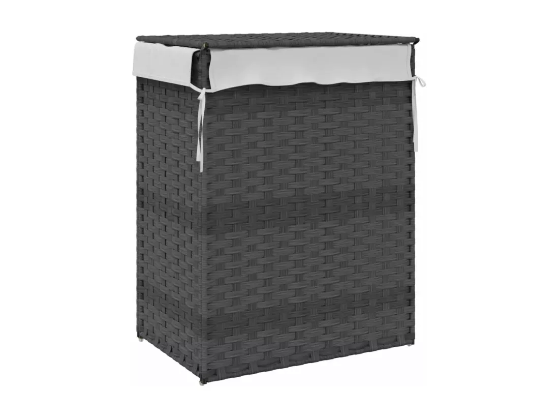 Panier à linge avec couvercle gris 46x33x60 résine tressée