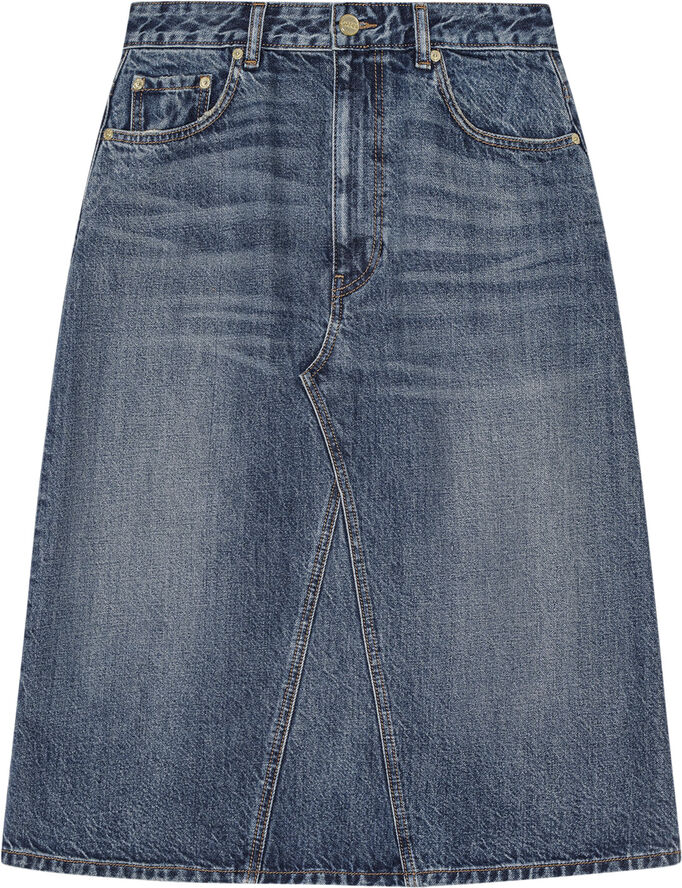 Ganni Heavy Washed Denim Midi Skirt Mid blue vintage