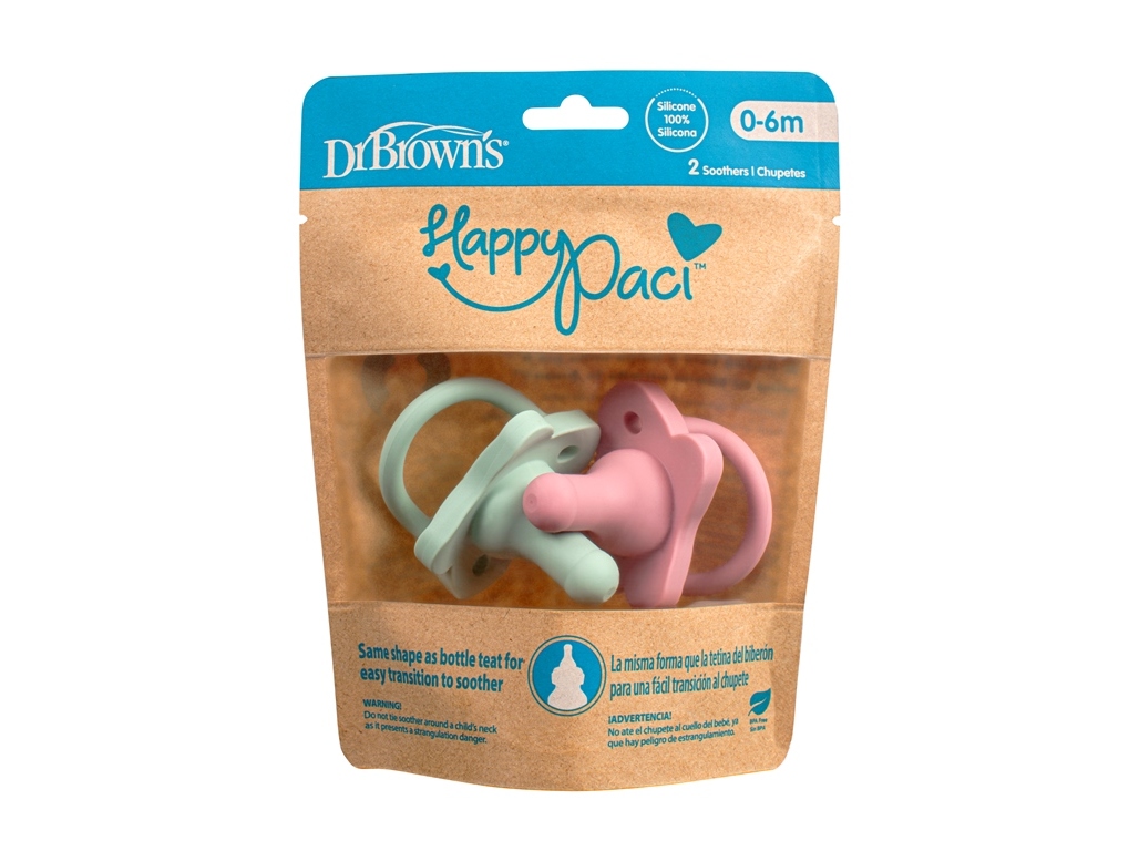 CHUPETA DR. BROWN'S SILICONE ROSA E VERDE  0M 2UN