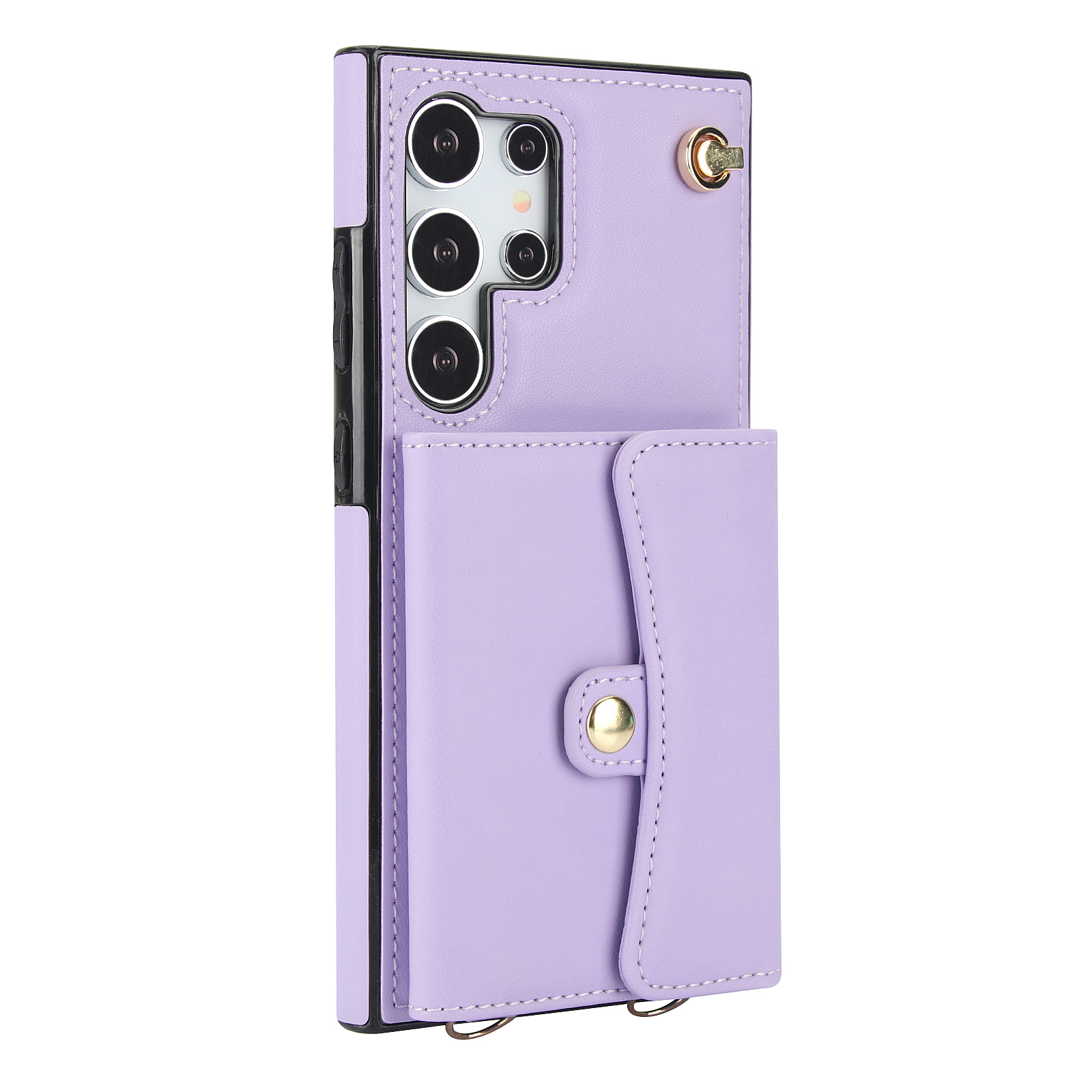 Samsung Galaxy S24 Ultra Necklace Leder Schutz Hülle mit Kartenfach   Handykette (140cm) - Lila