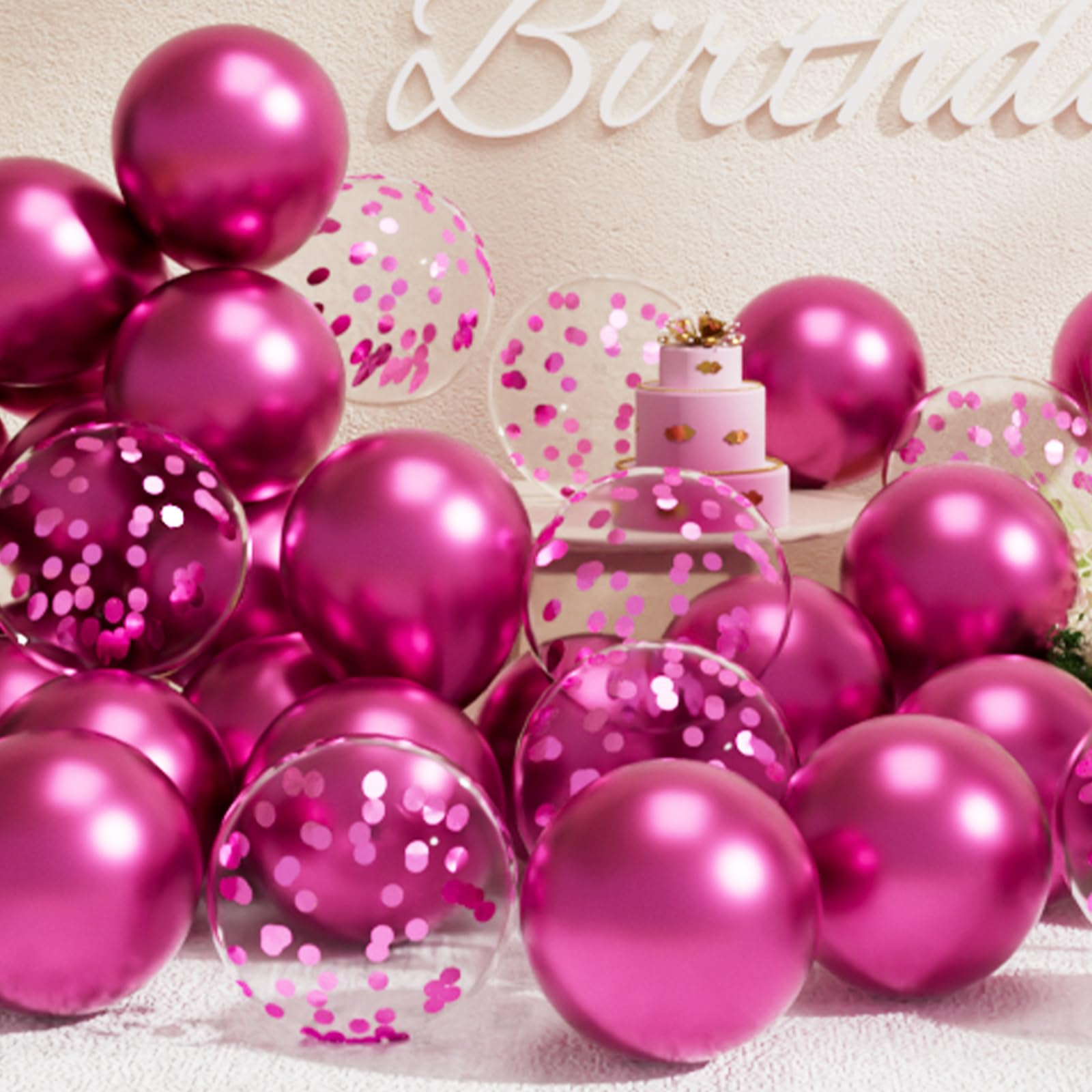 (10er Set) Ø30cm Party Deko Ballons Latex Luftballons mit Konfetti - Pink