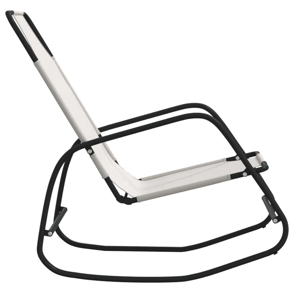 Transat chaise longue bain de soleil lit de jardin terrasse meuble d'extérieur à bascule acier et textilène crème