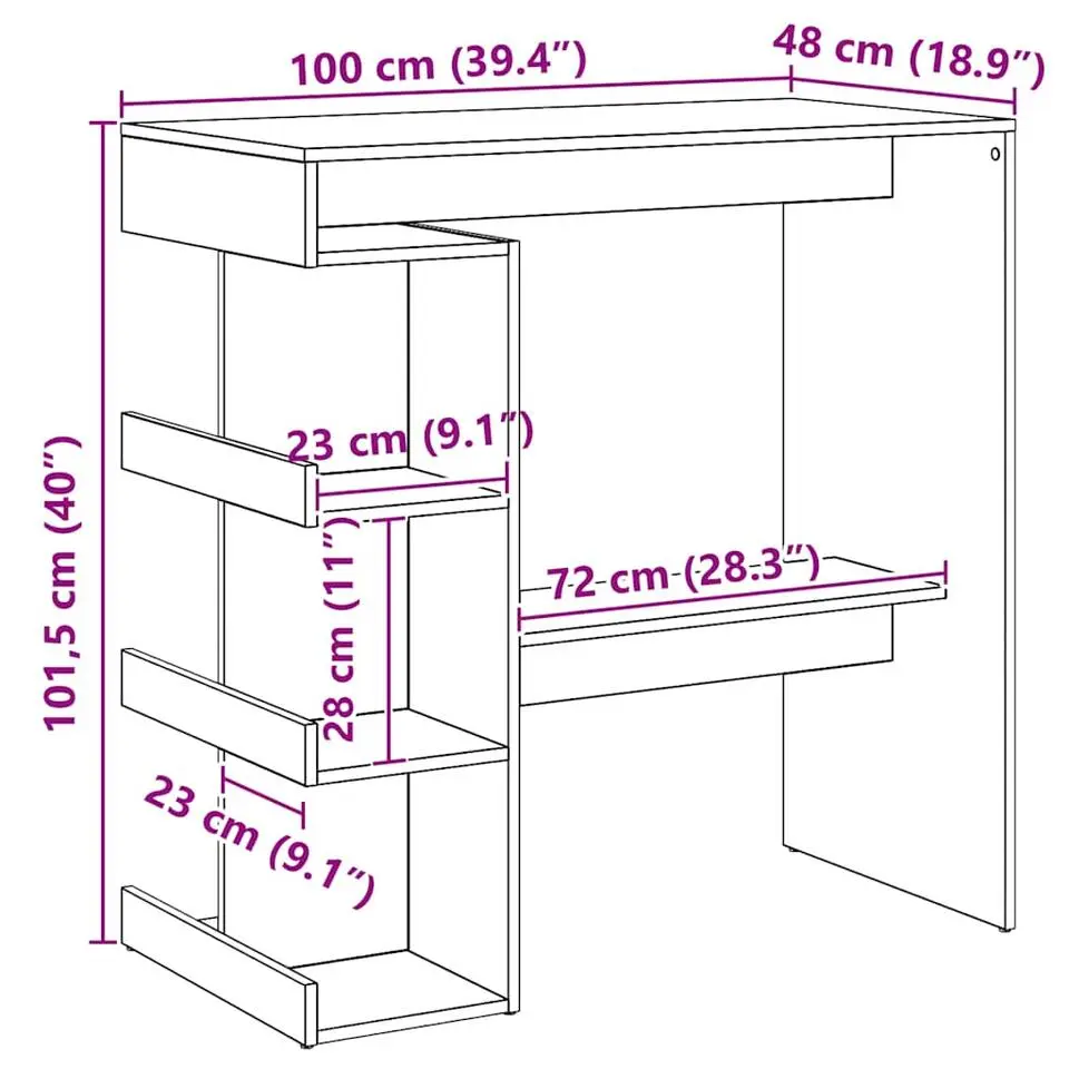 vidaXL - Bartafel met schappen - Artisanaal eiken - Bewerkt hout - 100x48 cm