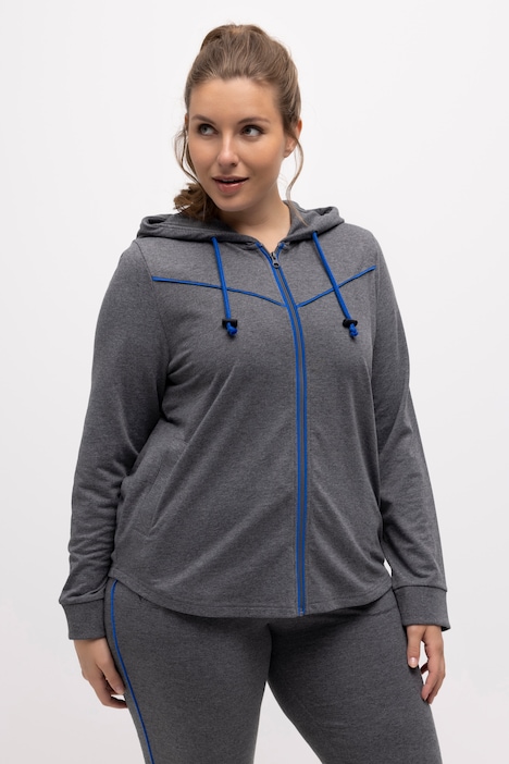 Sweatjacke, Piping, Kapuze, gerundeter Saum