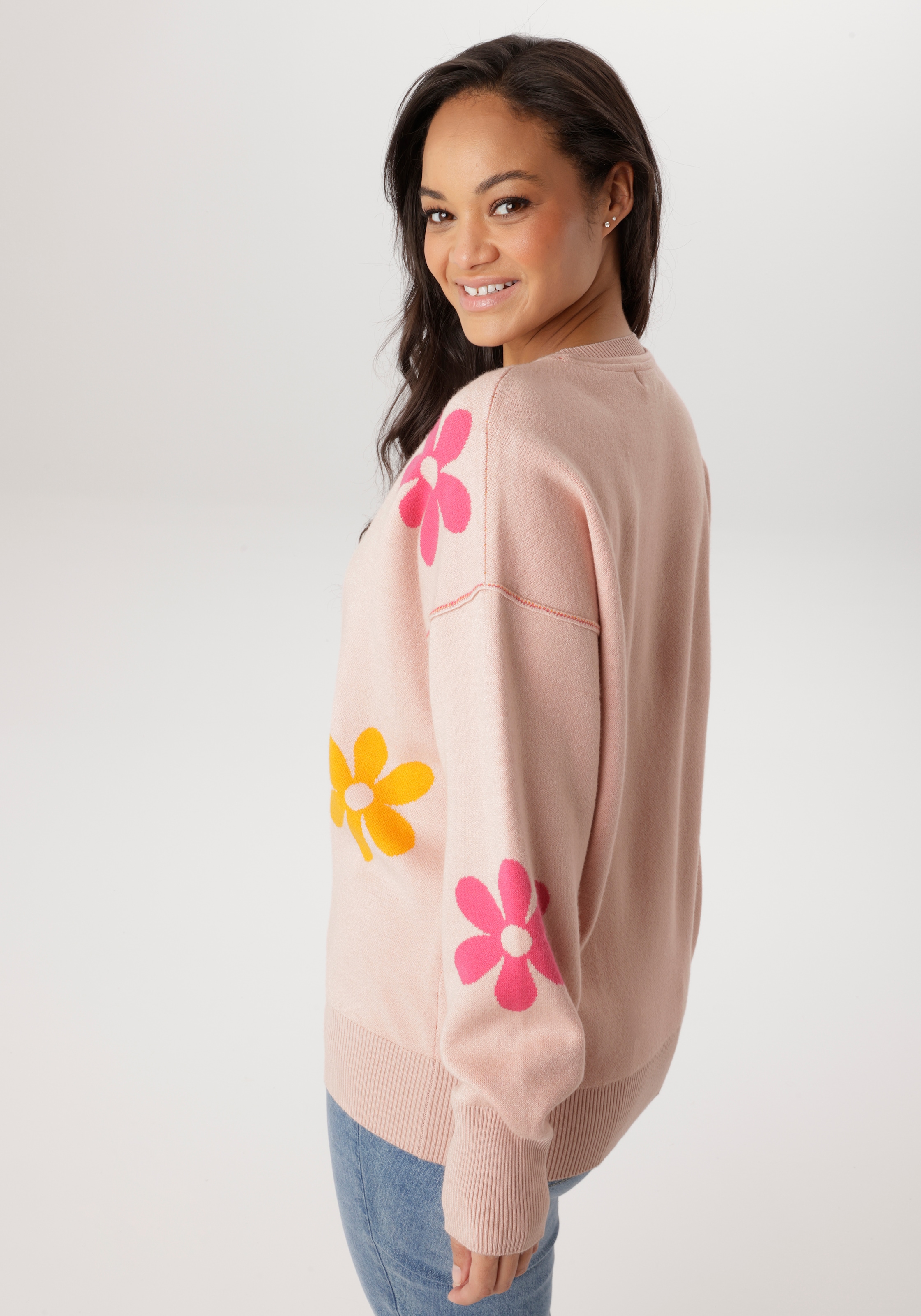 Aniston PLUS Strickpullover mit eingestricktem Blumenmuster - NEUE KOLLEKTION
