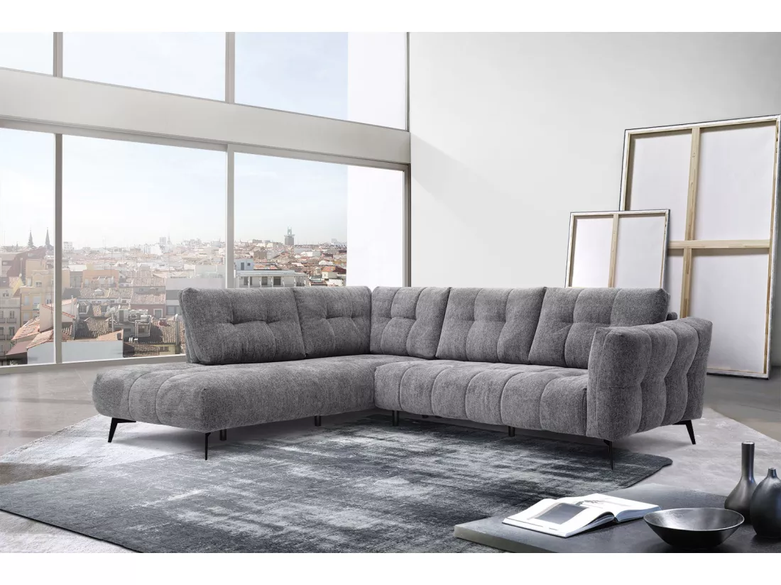 Canapé d'angle gauche 5 places tissu gris moyen