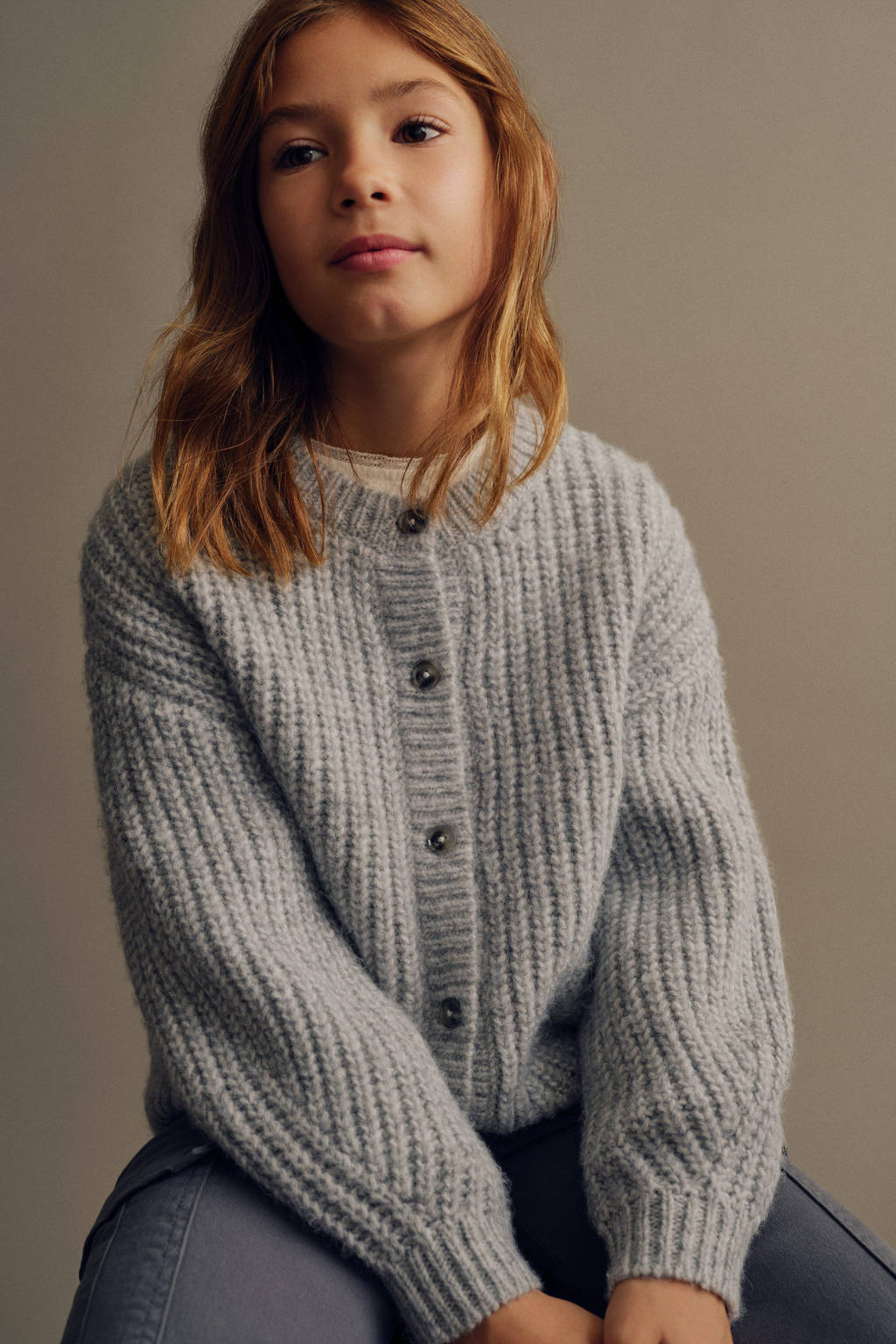 Mango Kids vest grijs grof gebreid