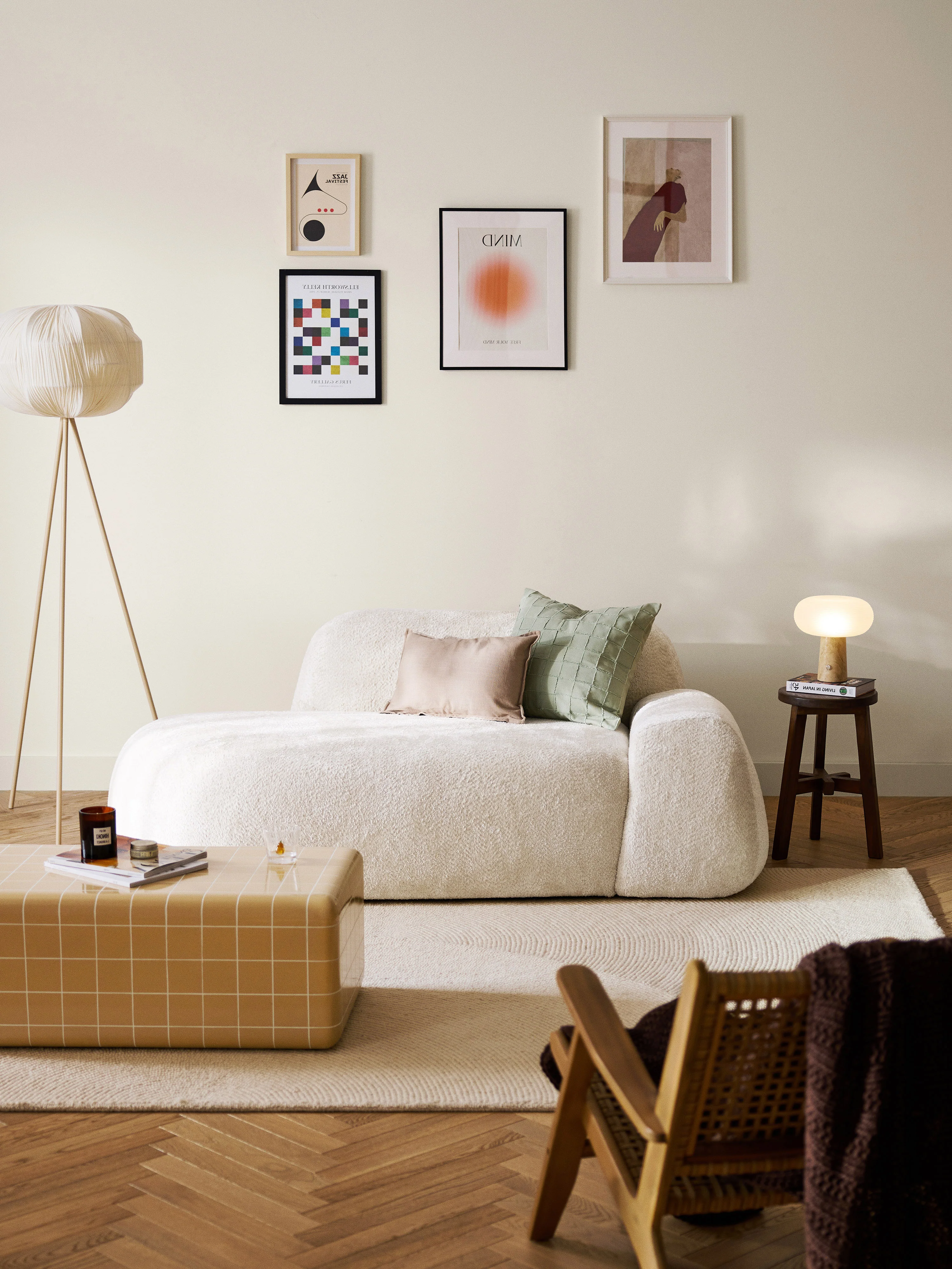 Teddy bouclé bank Wolke (2-zits) met chaise longue