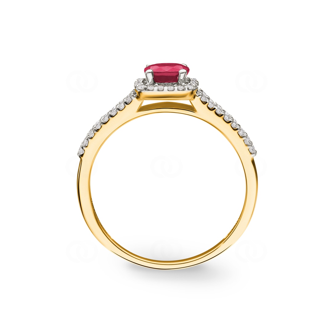 Damenring 750/18 K Gelbgold mit Rubin oval und Diamanten 0.20 ct H/si