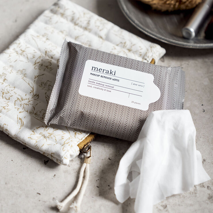 Meraki Makeup remover wipes, Aloe vera, Varm grå/Hvid