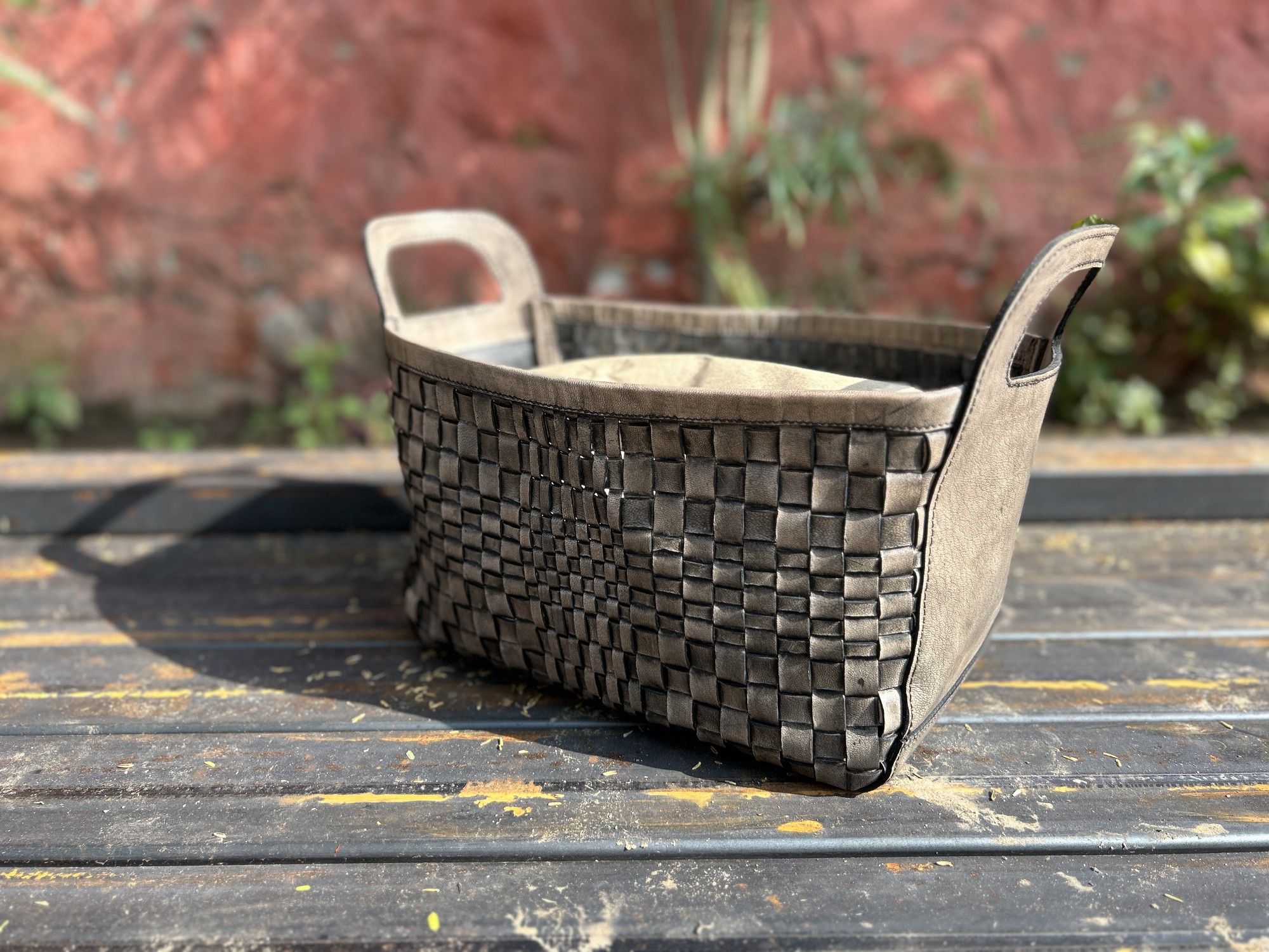 Lederkorb, braun, B 36 cm, L 25 cm, H 27 cm von fischer's lagerhaus