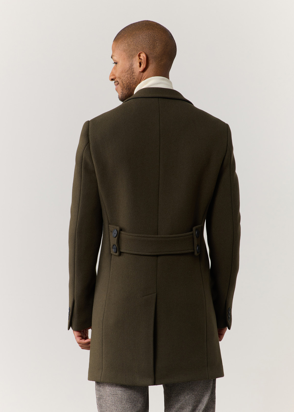 Manteau en laine mélangée unie kaki à parementure amovible