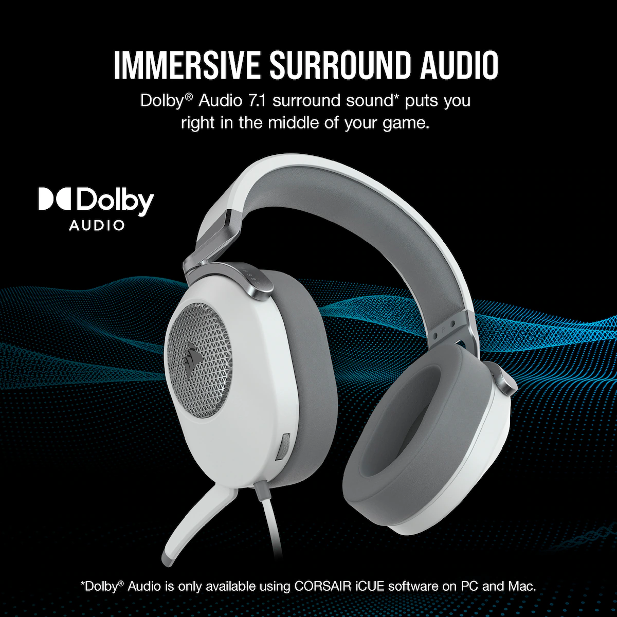 Corsair HS65 surround gaming headset (hvit)