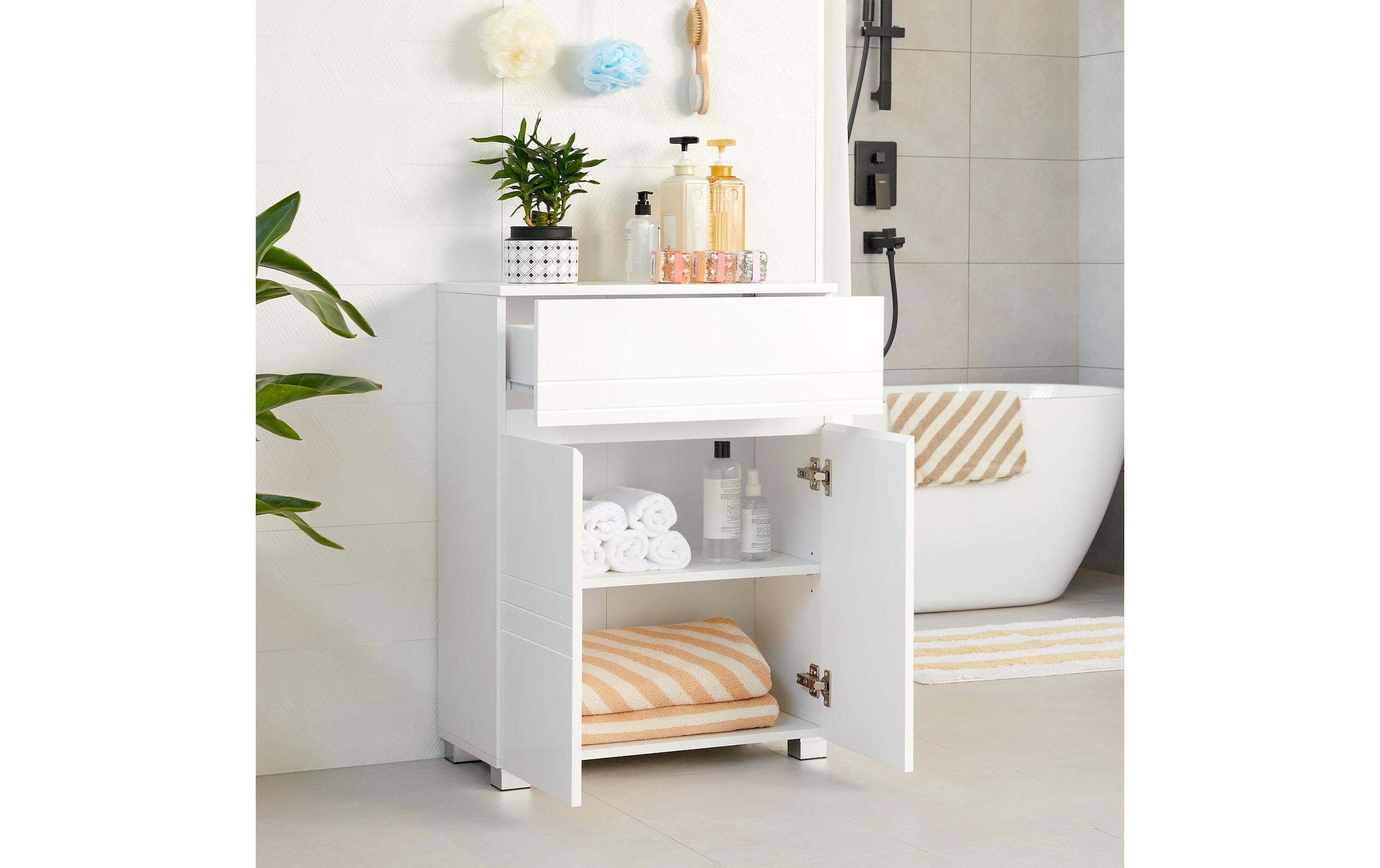 VASAGLE Badregal »mit Schublade 80 x 30 cm, Weiss«