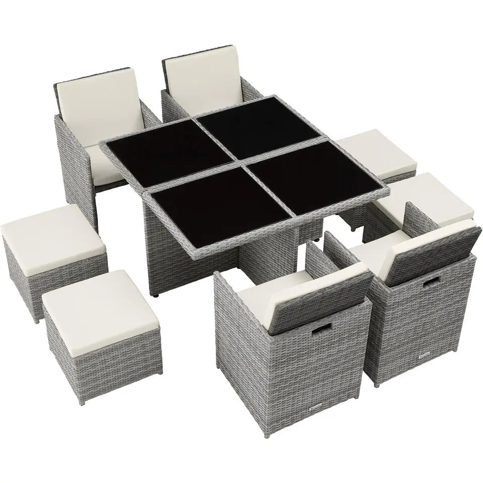 tectake Wicker tuinset Manhattan 4 4 1 met aluminium frame en beschermhoes