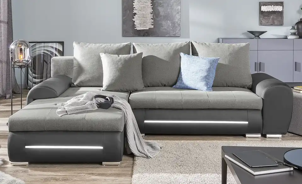 Ecksofa Emma links Schwarz, Hellgrau