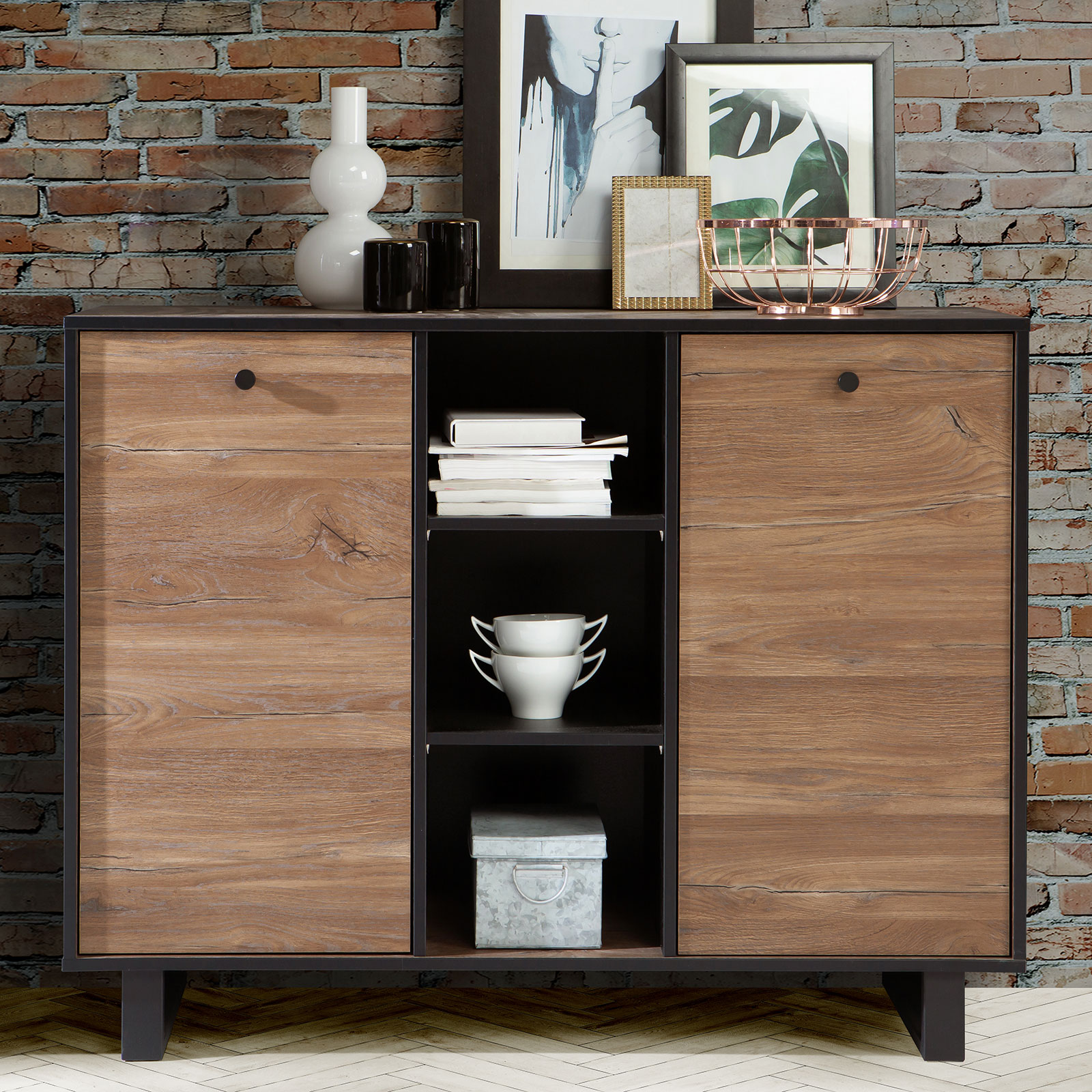 Sideboard - Colonial Eiche - schwarz - 115 cm
