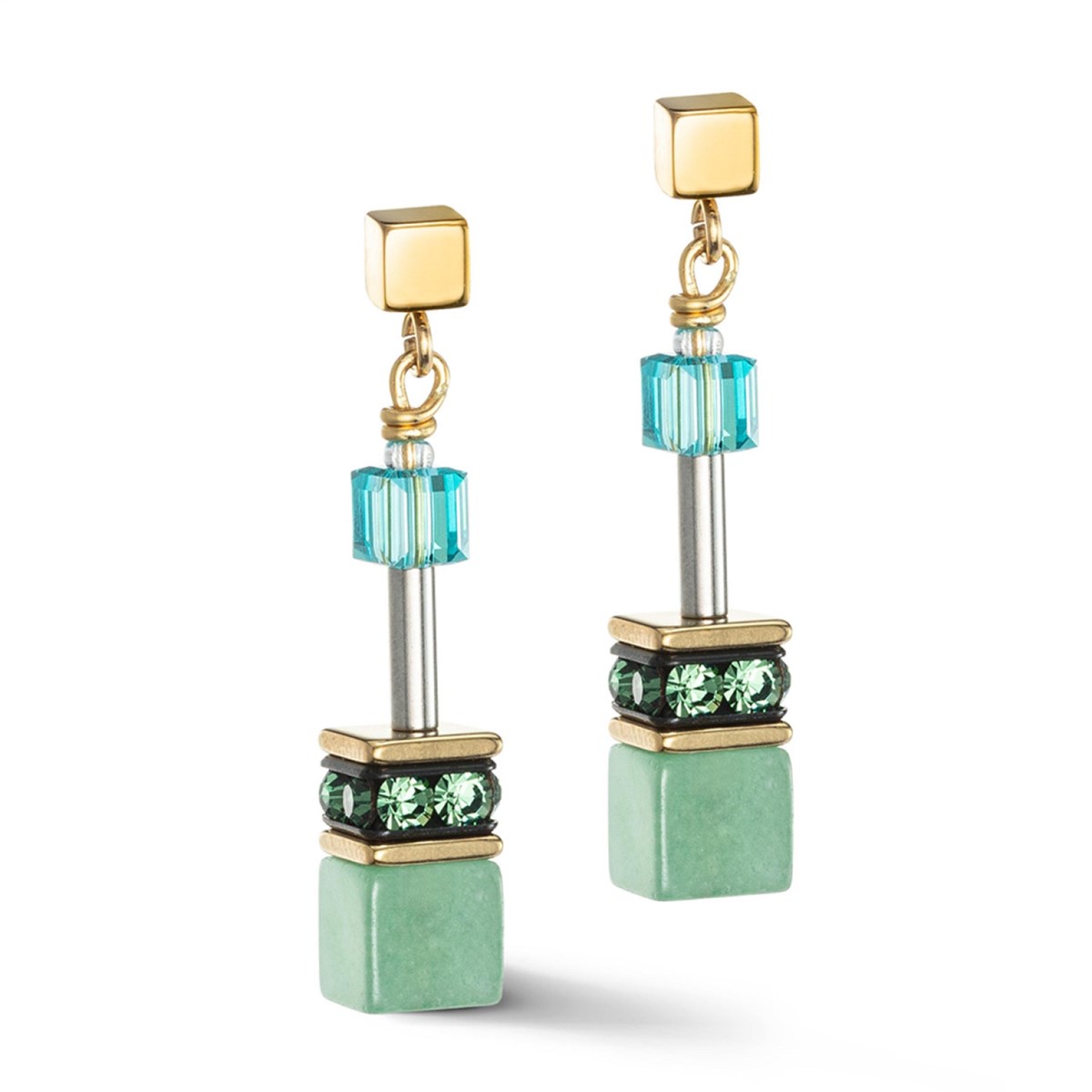 Boucles d'oreille Coeur de lion GeoCUBE®Iconic Precious vert-turquoise