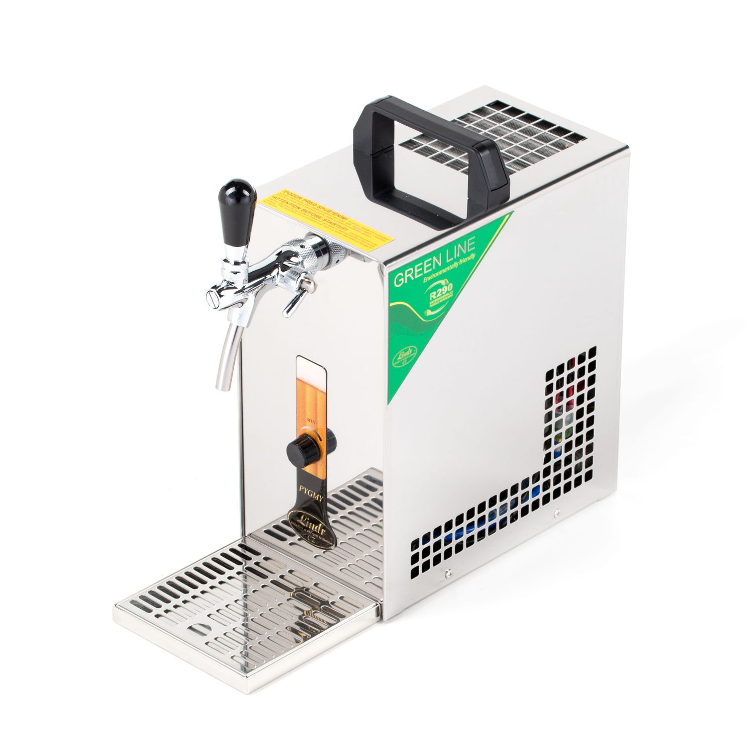 Zapfanlage, Bierzapfanlage PYGMY 25/K mit Membranpumpe, 1-leitig Trockenkühlgerät aus Edelstahl, 35 Liter/h, Green Line