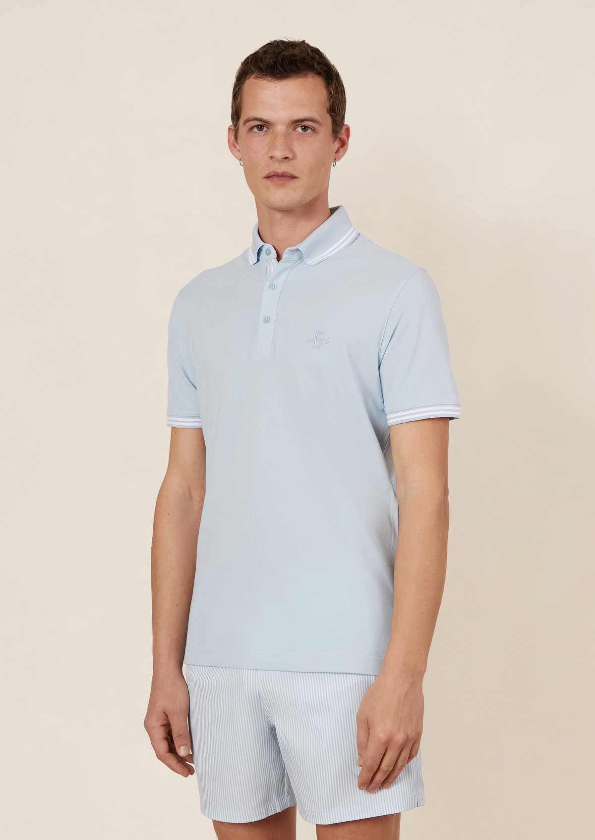 Polo manches courtes Slim en coton uni bleu ciel