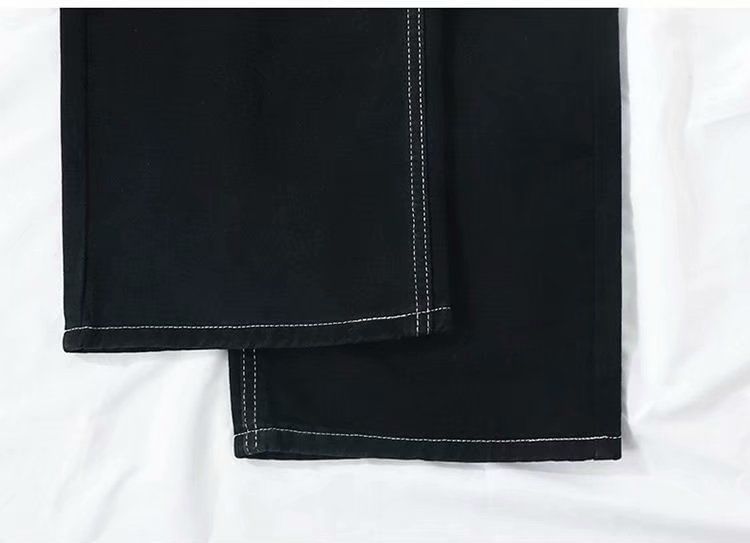 Hanji - Hoge taille contrasterende gestikte losse jeans
