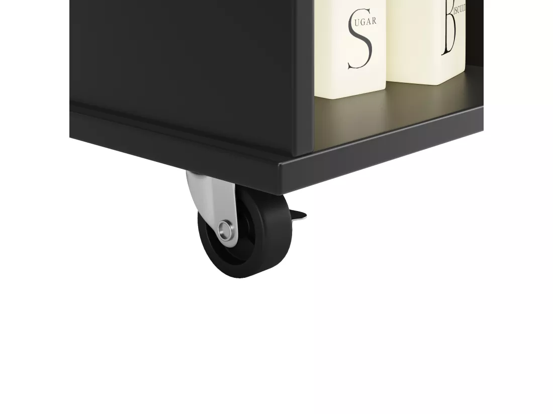 Ilot central de cuisine mobile avec 1 porte et 4 tiroirs - 111x46x91.5 cm - Bois MDF - Noir et naturel