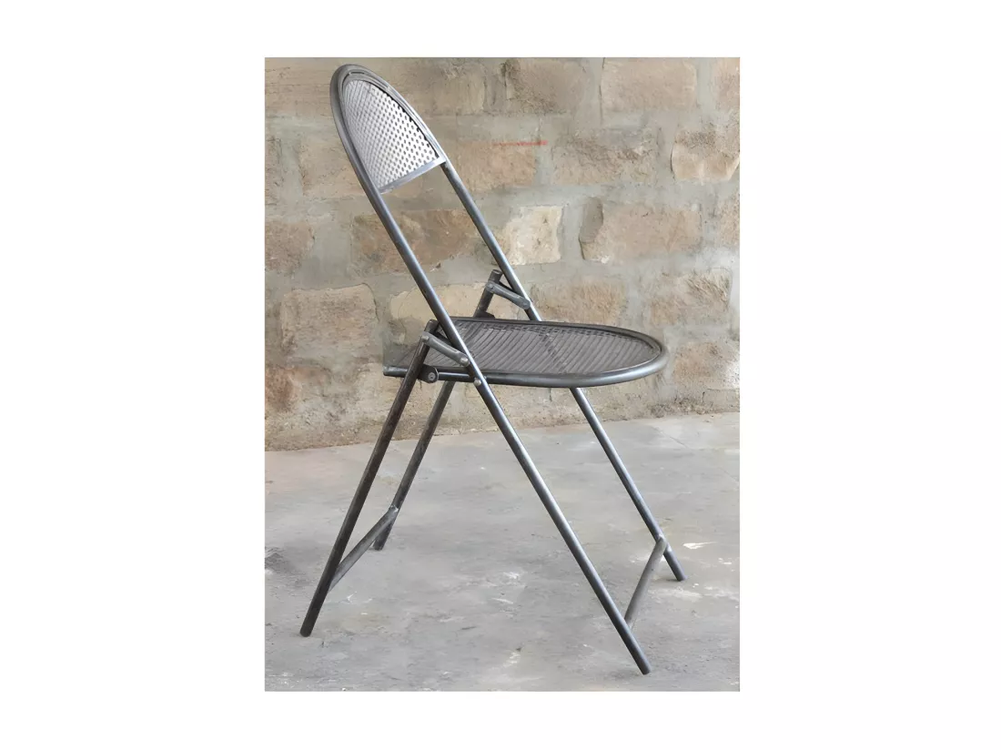 CINEMA - Chaise pliante en acier perforé gris clair