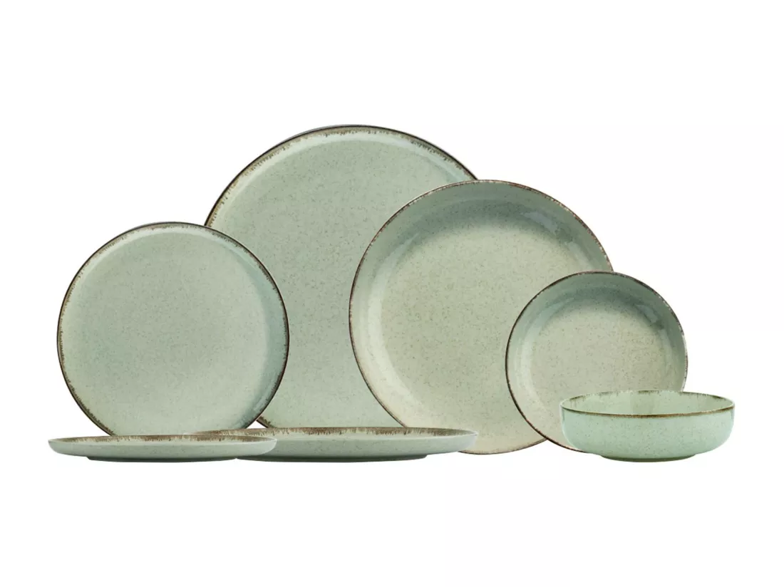 Service de table 24 pièces Ammeli 100% Porcelaine tacheté Vert et Marron