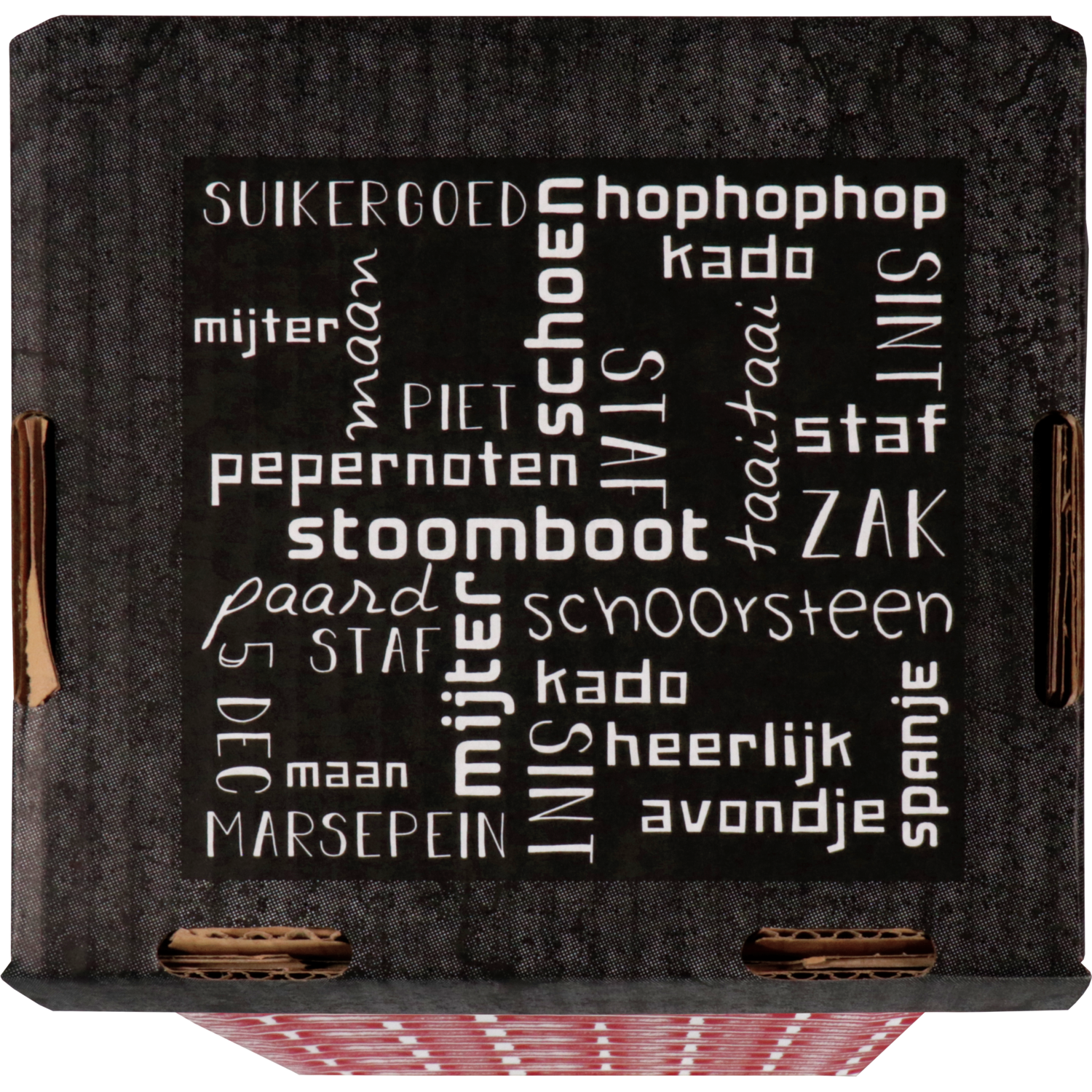 Schoorsteendoos, golfkarton, 15x15x36cm, Sinterklaas, zwart/rood