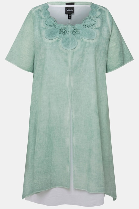 Tunika-Kleid, Spitze, doppellagig, Rundhals, Halbarm